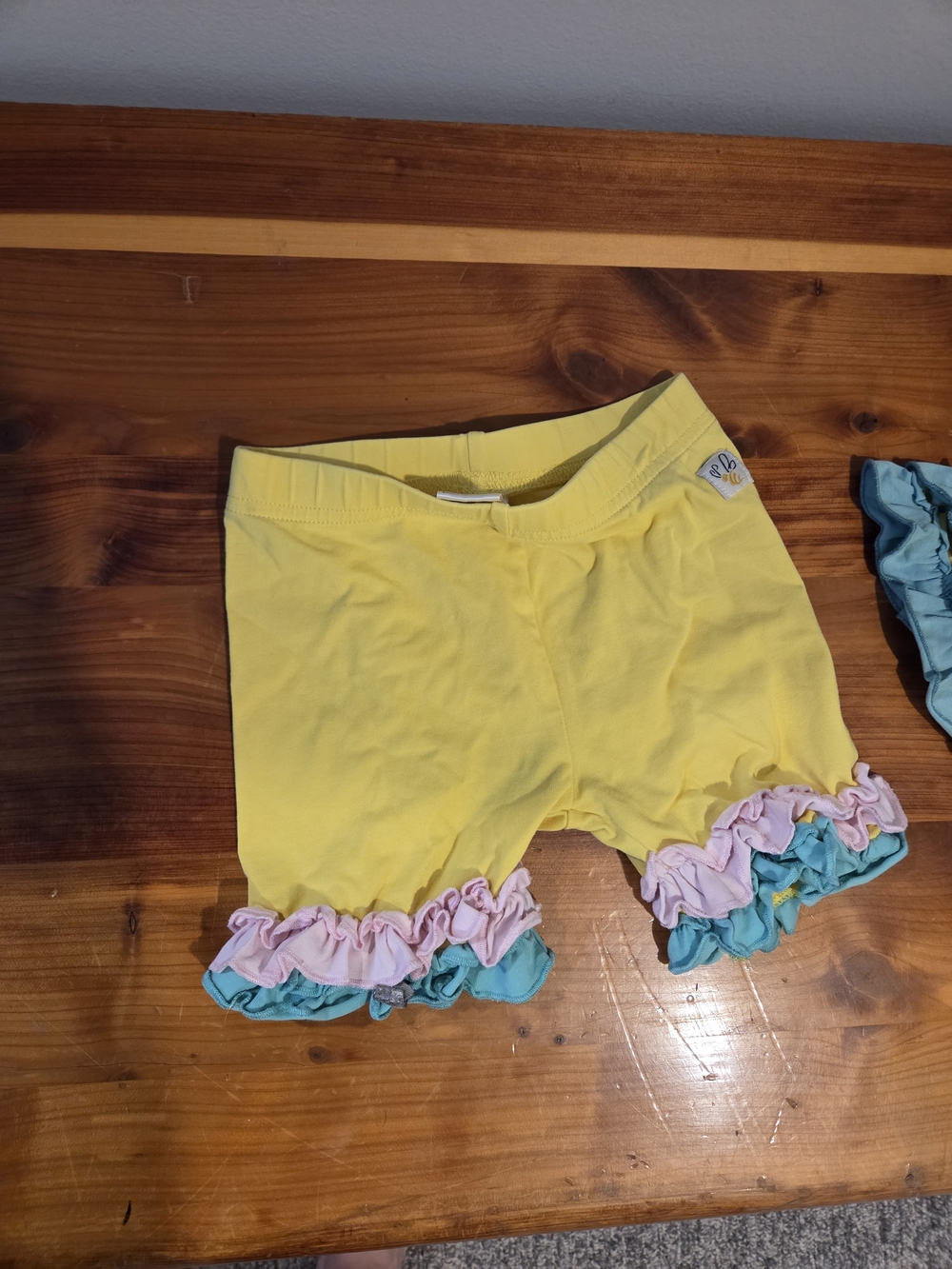 Wildflowers Yellow Girls' Shorts with Pink & Teal Ruffle Trim